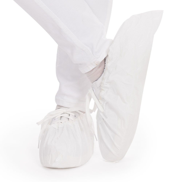 Überschuhe Grip CPE 41 cm Weiß | Einweg-Überschuhe mit Anti-Rutsch-Diamantsohle, 10x50 Stück