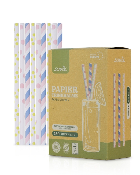 Trinkhalm aus Papier FSC®, Ø 8 mm / 20 cm, 150 Stück in Pappkarton
