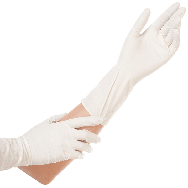 Nitril-Handschuhe weiß, puderfrei, Länge 30 cm SAFE LONG LIGHT von HYGOSTAR - VE 10x100 Stück