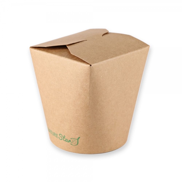 Bio Foodboxen Asia Kraftpapier/PLA – Take‑Away Asia‑Box 800 ml (Ø 100 mm, H 112 mm), 10x50 Stück