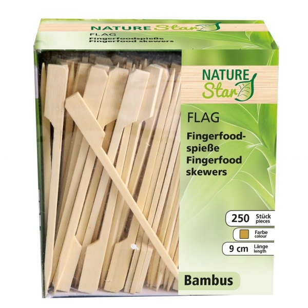 Bio Fingerfood Spieße Flag aus Bambus in Spenderbox, geschmacksneutral, 24x250 Stück