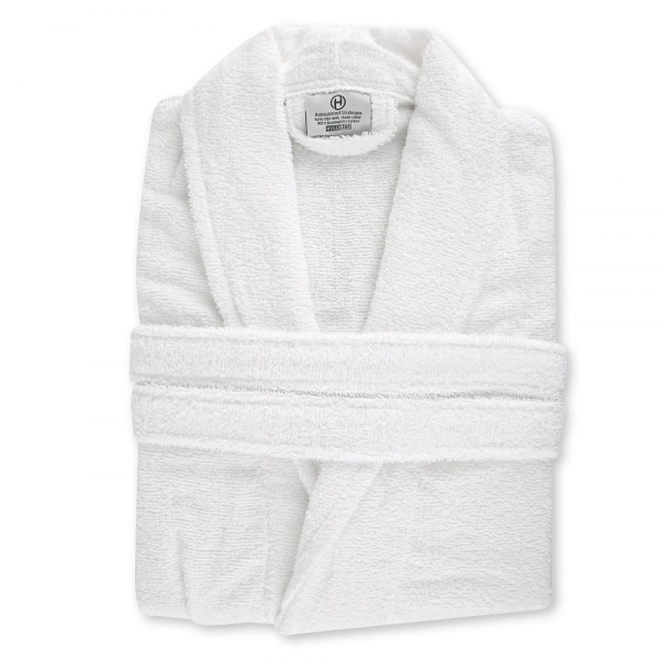 Weicher Bademantel mit Schalkragen, 100% Baumwolle, 120 cm lang, weiß, waschbar bei 60°C 10 Stück