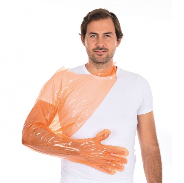 LDPE-Handschuhe Softline Extra Long, orange – extra lang und robust mit Schulterschutz 40x50 Stück